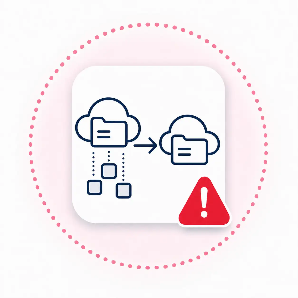 Cloud-to-cloud migration warning illustrating data transfer and migration risk between platforms.