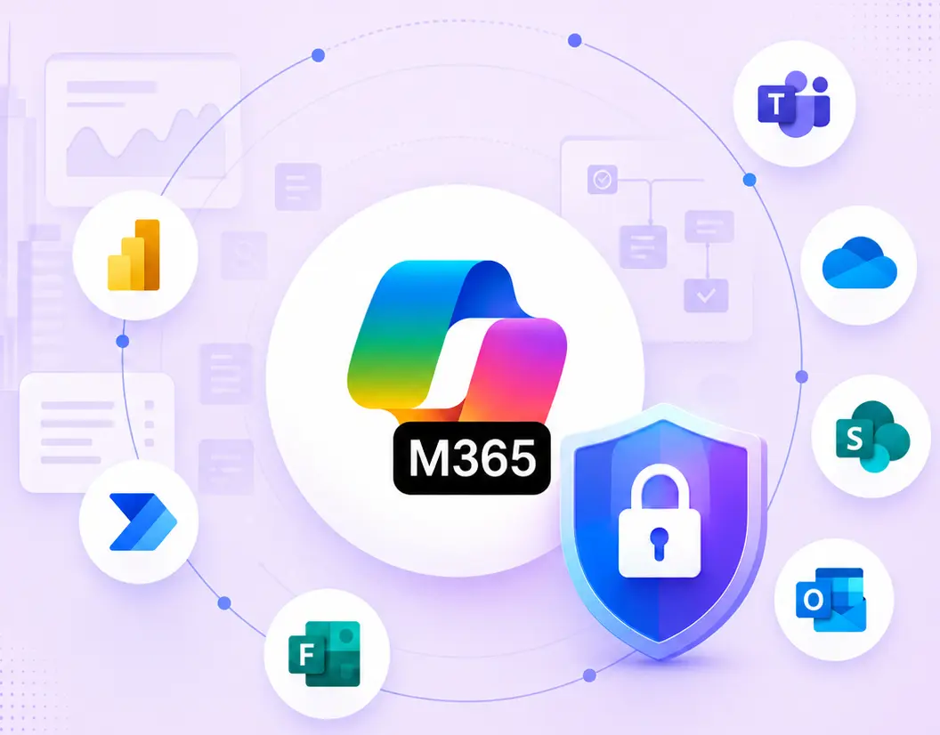 Visual showing a secure Microsoft 365 M&A migration flow that preserves business operations, user productivity, collaboration, permissions, security, and business continuity across tenants.